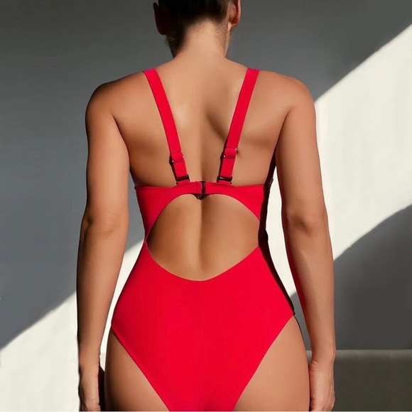 Knot Front Cut-Out One Piece Swimsuit
Color: Red - Picture 7 of 14